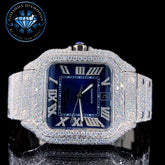 Luxury Automatic Watch – Blue Dial, Fully Iced Out with Moissanite Diamonds