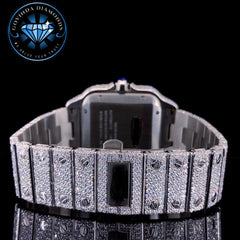 Luxury Automatic Watch – Blue Dial, Fully Iced Out with Moissanite Diamonds