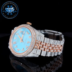 Luxury Automatic Watch – Ice Blue Arabic Dial with Two-Tone Rose & White Bracelet
