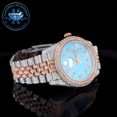 Luxury Automatic Watch – Ice Blue Arabic Dial with Two-Tone Rose & White Bracelet