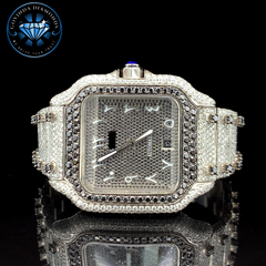 Luxury Automatic Watch – Arabic Dial, Full Iced Out with White & Black Moissanite Diamonds