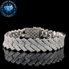 Cuban Chain Bracelet in 925 Sterling Silver Studded with Moissanite Diamonds