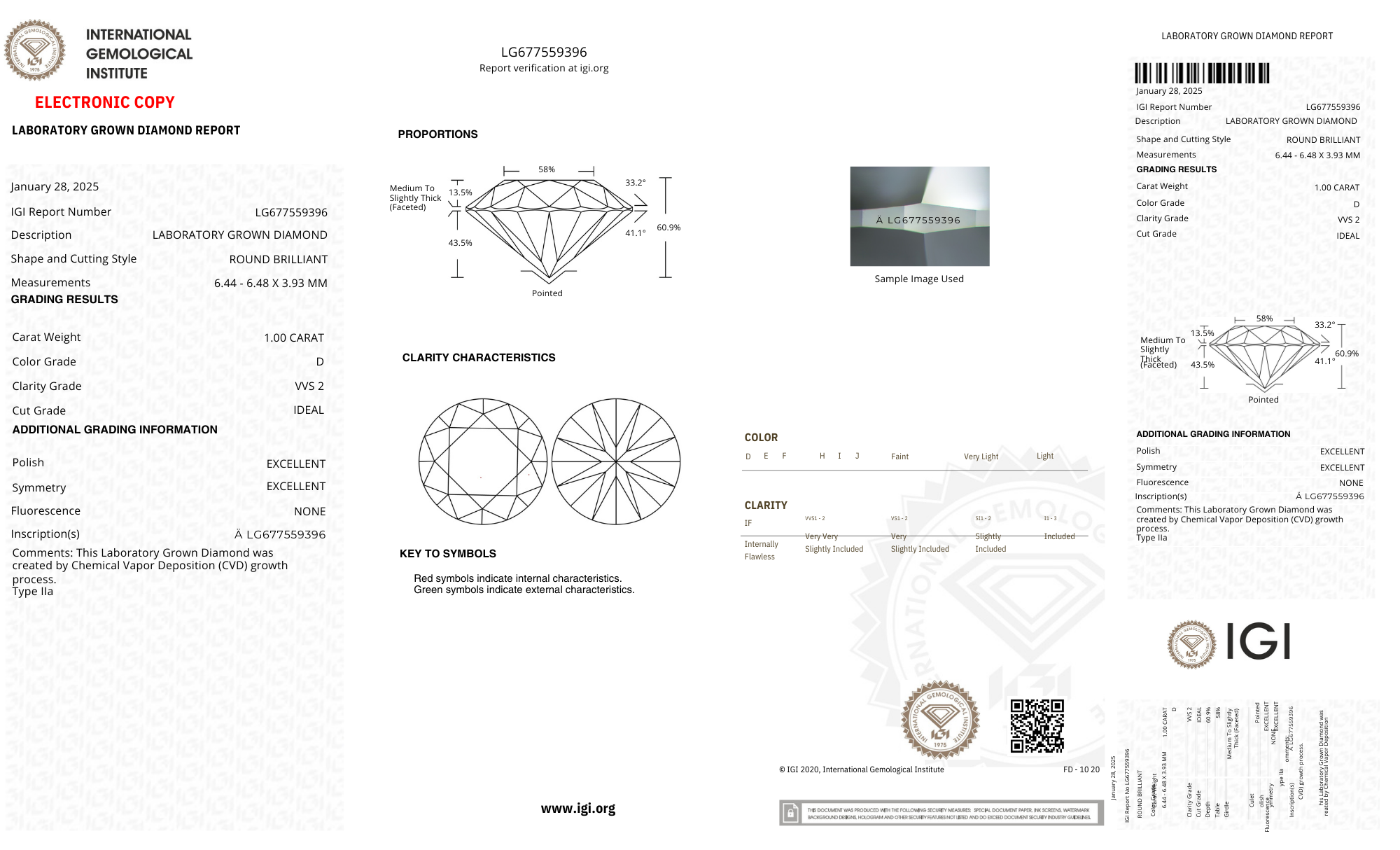 CVD Lab-Grown Round Brilliant Loose Diamond – IGI Certified (1.00 CT, D Color, VVS2 Clarity, Ideal Cut)
